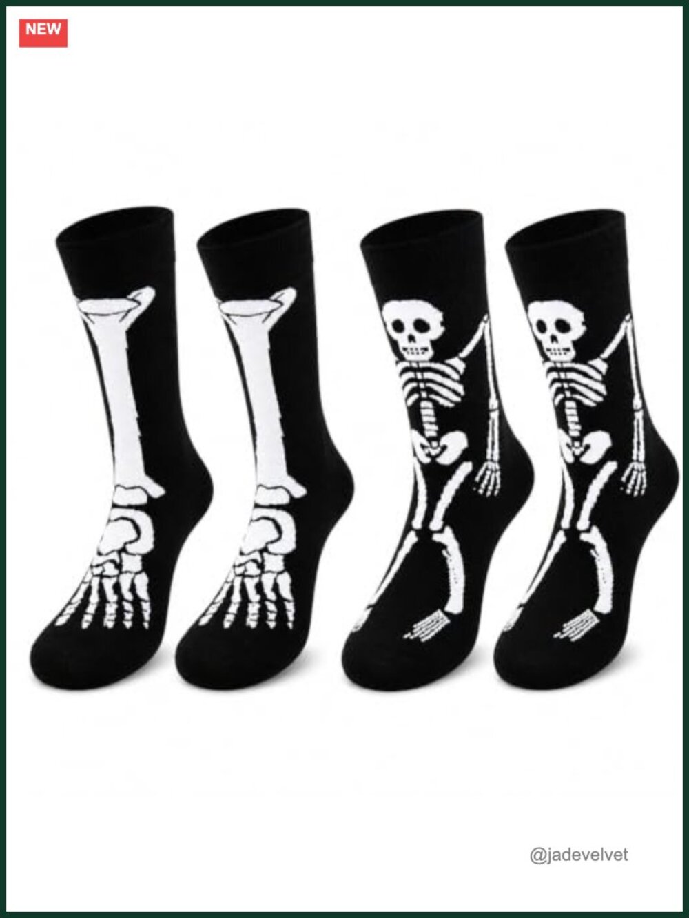 Halloween Skull Knee High Socks Set 2 Pairs Spooky Bone Long Tube